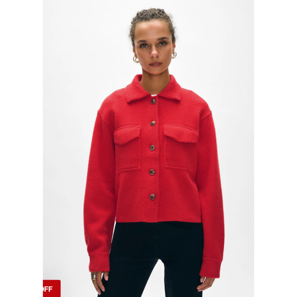 NWOT White + Warren Cashmere Luxe Oversize Cropped Shacket Sz S Desert Red 3C513 - Picture 1 of 14